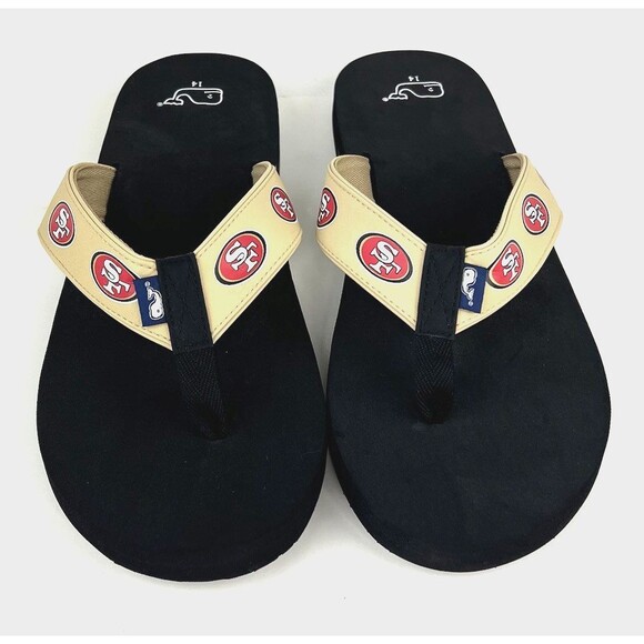 Vineyard Vines Mens Sandals Sz 14 Gold Flip Flops San Francisco 49ers New - Picture 4 of 9